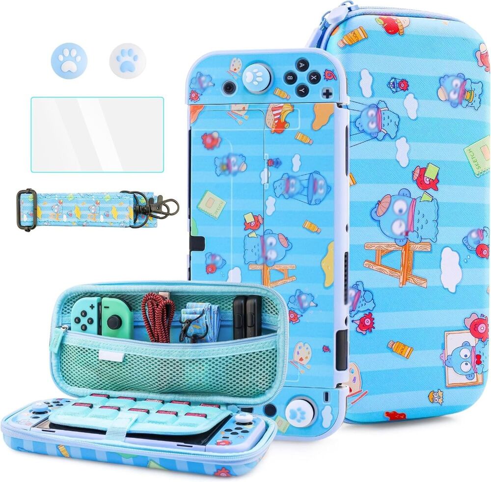 HYPERCASE Carrying Case for Nintendo Switch OLED Hard Travel Case Blue Fish NEW